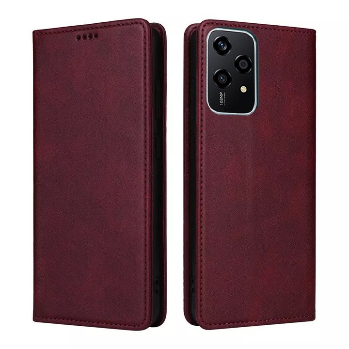 Husa pentru Honor 200 Lite Daden® Flip Leather Deluxe, Antisoc, Inchidere magnetica, Buzunar card, Calitate Premium, Visiniu