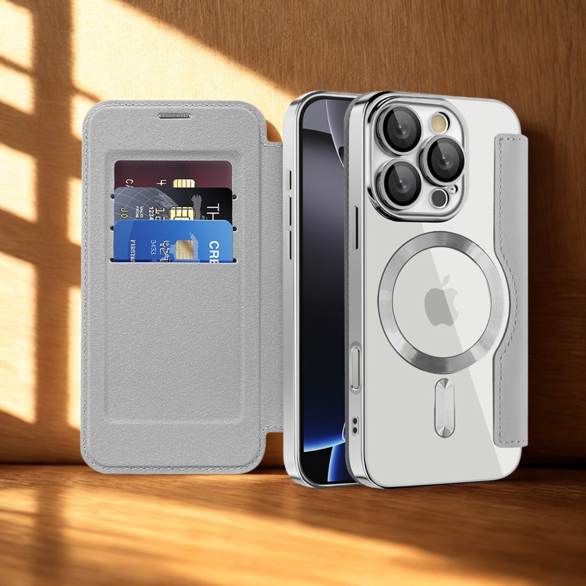 Husa Flip MagSafe pentru Samsung Galaxy S23 Ultra, Buzunar Card RFID, Tip Carte, Design Modern si Elegant, Gri