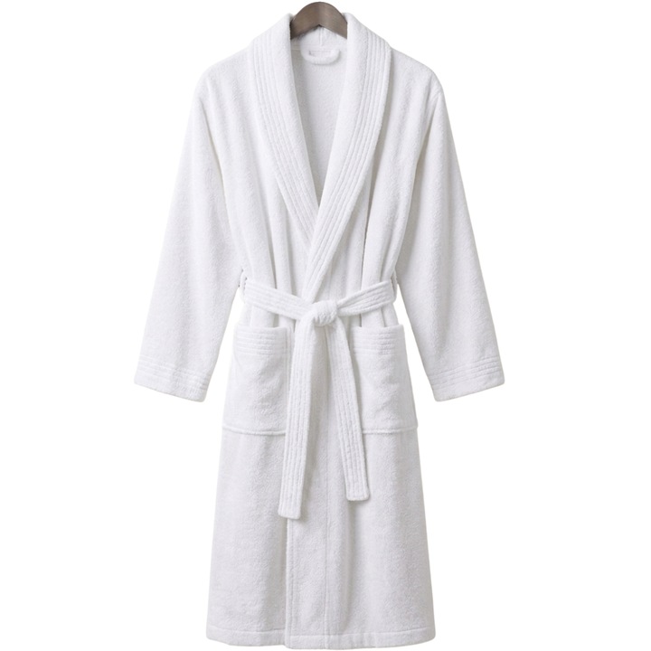 Halat de baie, 100% bumbac, 380 GSM, alb, L-XL