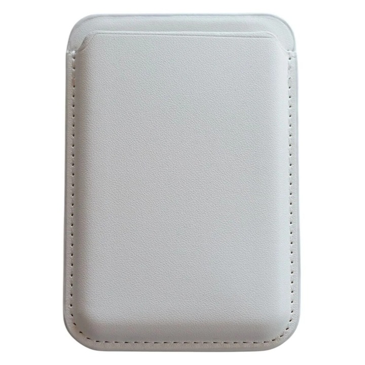 Portofel MagSafe compatibil cu iPhone, alb, piele ecologică