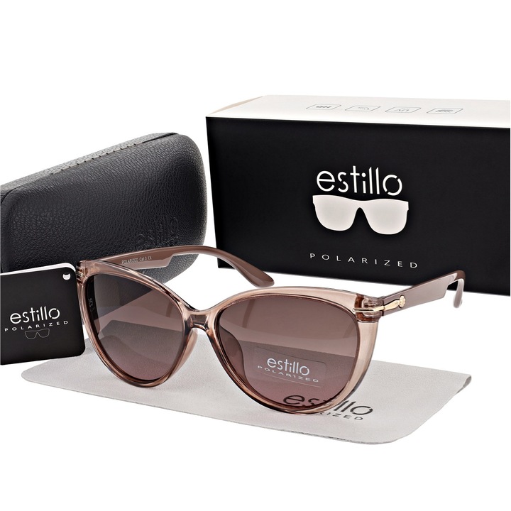 Ochelari de soare polarizati pentru femei EST-14-6 Maro/Cafea, set cu accesorii