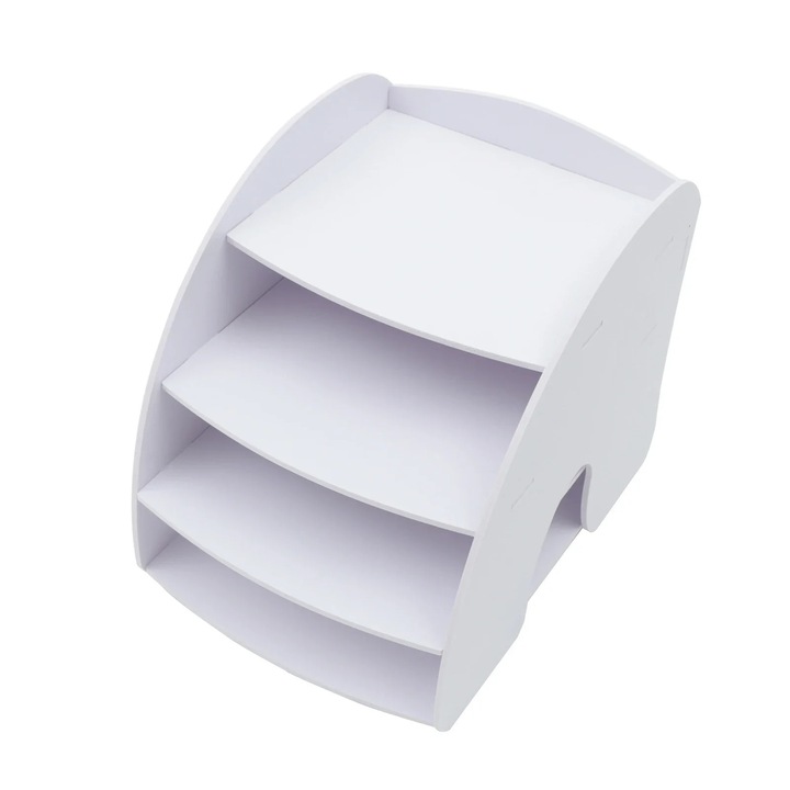 Tava pentru documente, 4 niveluri, PVC intarit, Alb, 25, 2x35, 6cm