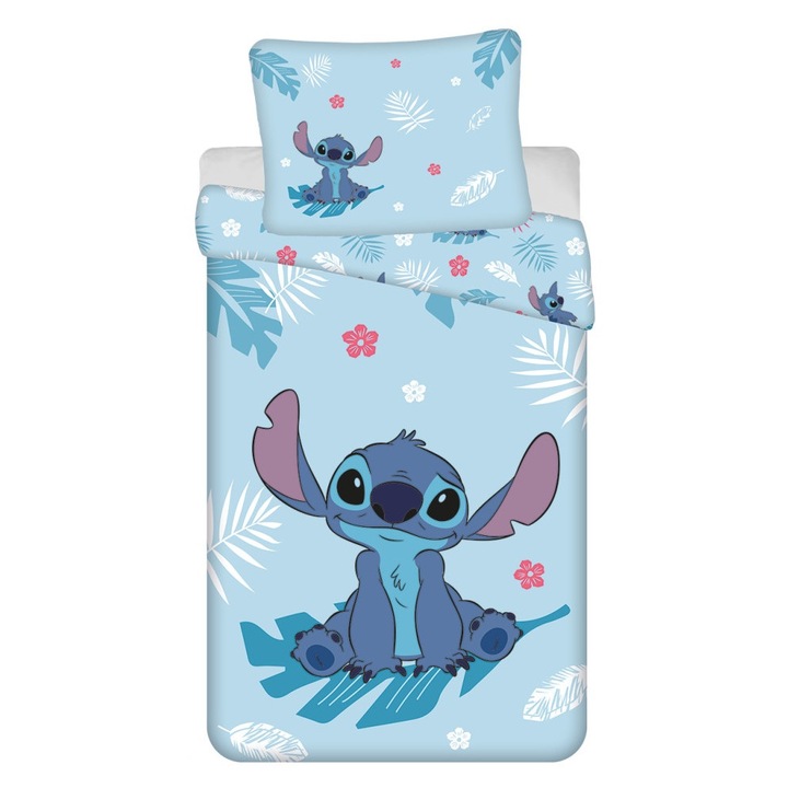 Set lenjerie de pat Disney Lilo si Stitch, bumbac, 140x200cm, 70x90cm