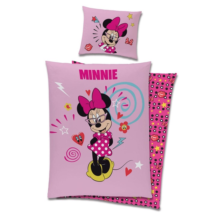 Set lenjerie de pat Disney Minnie, bumbac, 140x200cm, 70x90cm