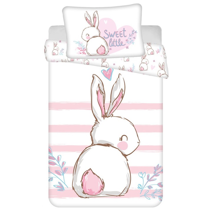Set lenjerie de pat pentru copii, Iepure, bumbac, 100x135cm, 40x60cm