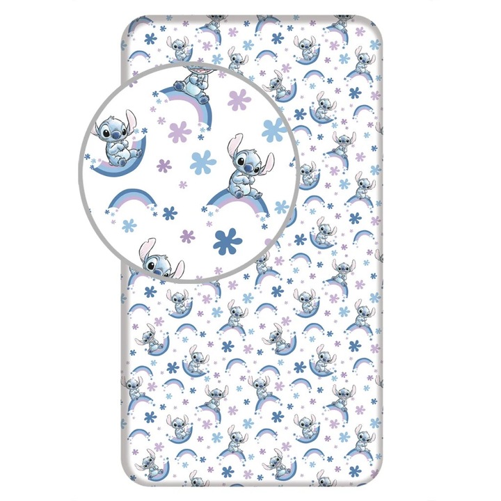 Cearceaf cu elastic Disney Lilo si Stitch, bumbac 100%, 90x200 cm