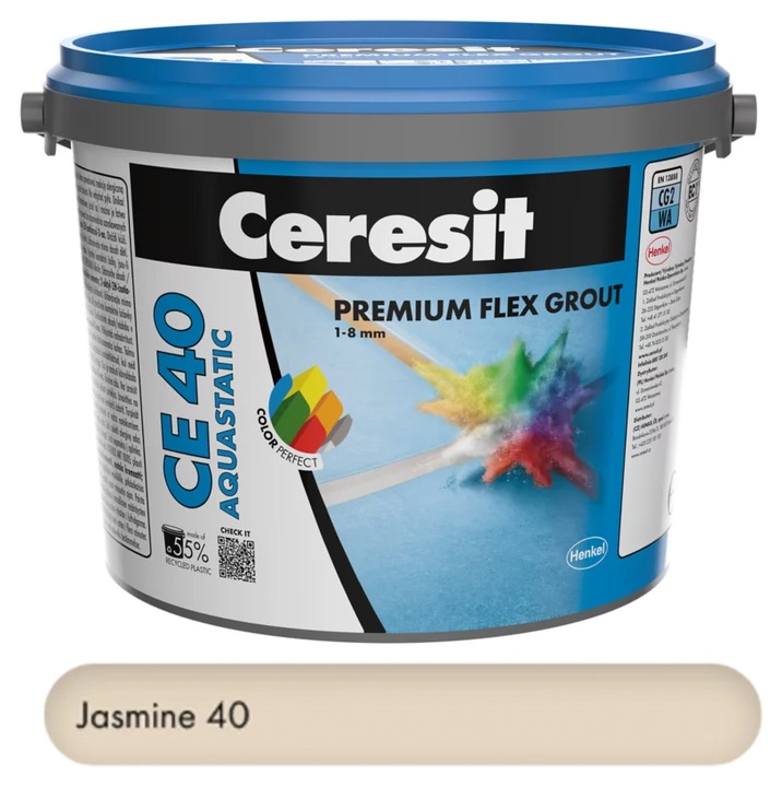 Ceresit CE 40 Aquastatic prémium jázmin fugázóanyag 2 kg, rugalmas, víz- és penészálló, 1-8 mm, beltéri és kültéri használatra, csempe, járólap, porcelán, kő