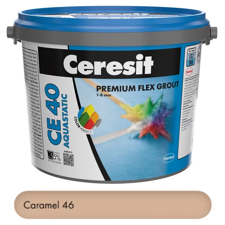 Chit premium Caramel 2 kg pentru rosturi Ceresit CE 40 Aquastatic, flexibil, rezistent la apa si mucegai, 1-8 mm, interior si exterior, gresie faianta portelan piatra