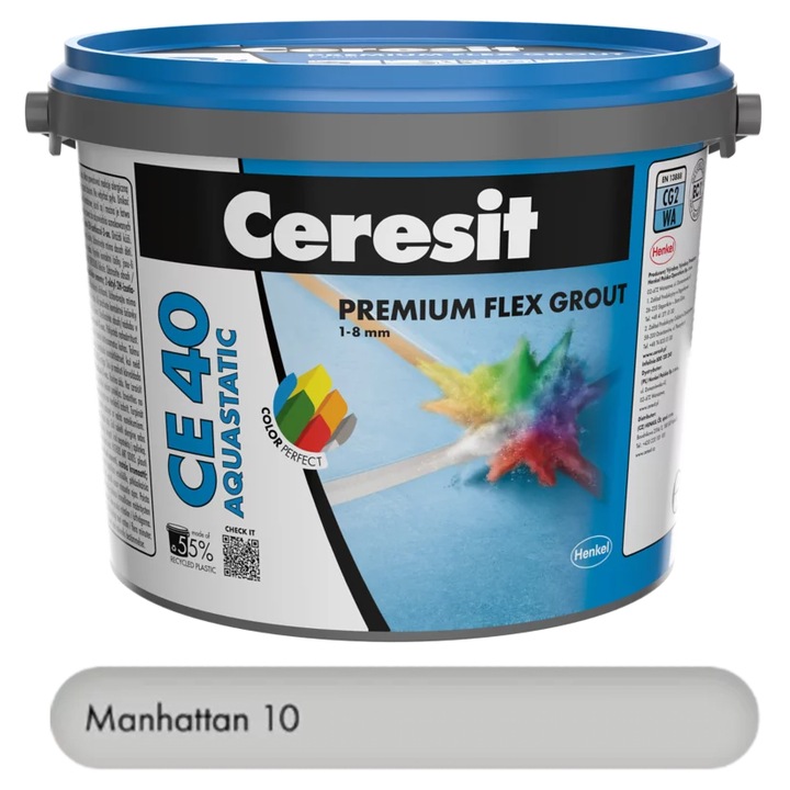 Ceresit CE 40 Aquastatic prémium fugázóanyag, 2 kg, rugalmas, víz- és penészálló, 1-8 mm, beltéri és kültéri használatra, csempe, járólap, porcelán, kő