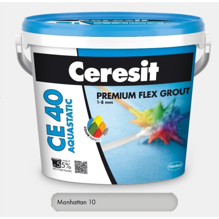 Chit premium Manhattan 2 kg pentru rosturi Ceresit CE 40 Aquastatic, flexibil, rezistent la apa si mucegai, 1-8 mm, interior si exterior, gresie faianta portelan piatra