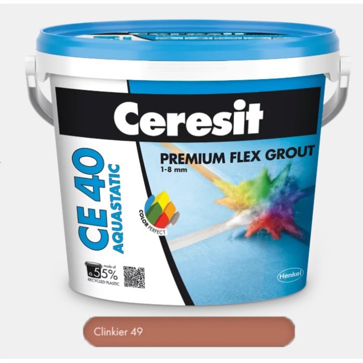 Chit premium klinker 2 kg pentru rosturi Ceresit CE 40 Aquastatic, flexibil, rezistent la apa si mucegai, 1-8 mm, interior si exterior, gresie faianta portelan piatra