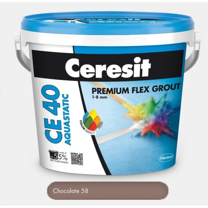 Chit premium Chocolate 2 kg pentru rosturi Ceresit CE 40 Aquastatic, flexibil, rezistent la apa si mucegai, 1-8 mm, interior si exterior, gresie faianta portelan piatra