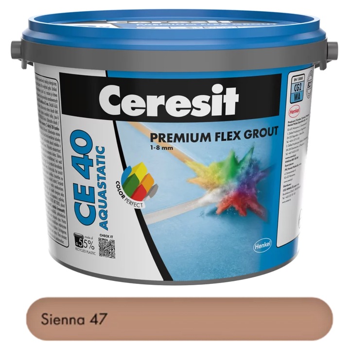 Chit premium Siena 2 kg pentru rosturi Ceresit CE 40 Aquastatic, flexibil, rezistent la apa si mucegai, 1-8 mm, interior si exterior, gresie faianta portelan piatra