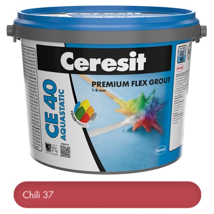 Chit premium Chilli 2 kg pentru rosturi Ceresit CE 40 Aquastatic, flexibil, rezistent la apa si mucegai, 1-8 mm, interior si exterior, gresie faianta portelan piatra