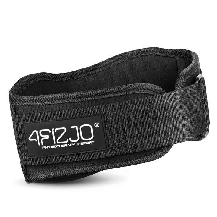 Centura de antrenament, 4FIZJO, EVA, marimea M, suport lombar, stabilizare trunchi, reglabila, velcro rezistent, exercitii genuflexiuni si indreptari, antrenamente sigure si confortabile, negru