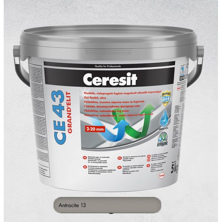 Chit de rosturi ultra premium 5 kg Antracit Ceresit CE 43 GRAND’ELIT, interior/exterior, aplicatii profesionale