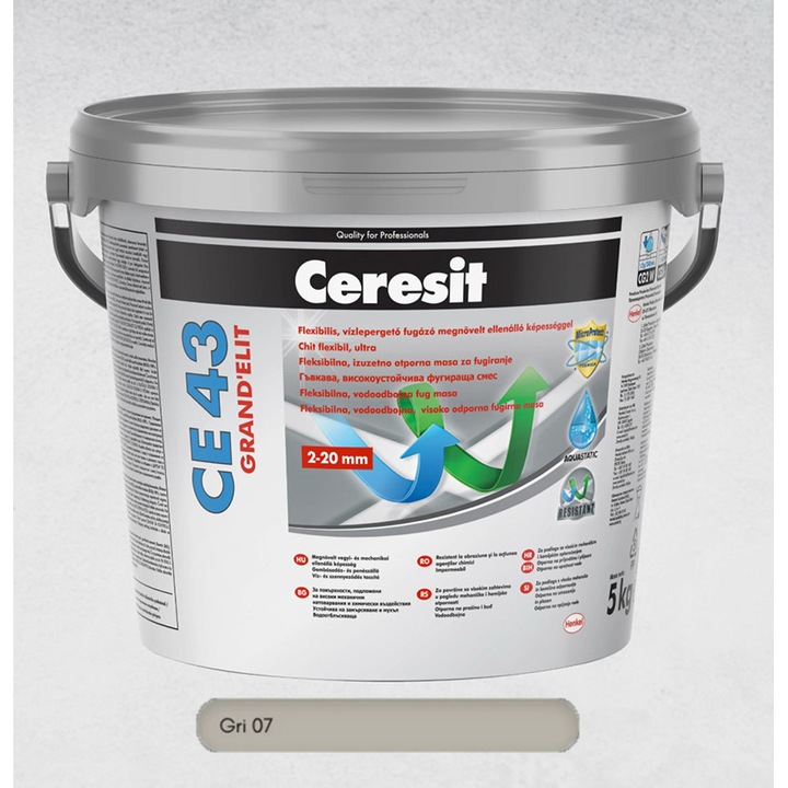 Chit de rosturi ultra premium 5 kg Grey Ceresit CE 43 GRAND’ELIT, interior/exterior, aplicatii profesionale