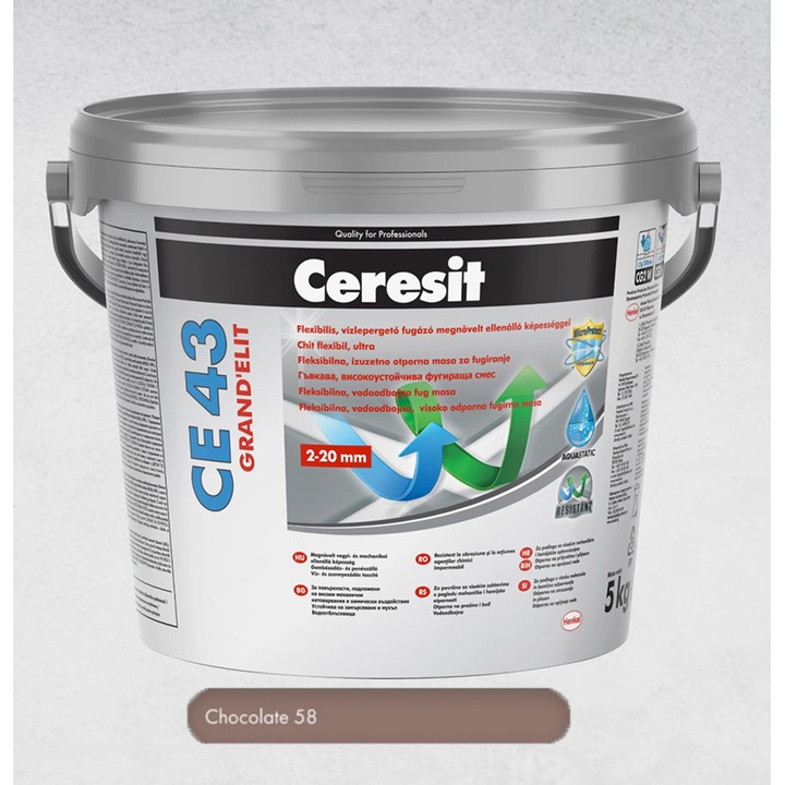Chit de rosturi ultra premium 5 kg Chocolate Ceresit CE 43 GRAND’ELIT, interior/exterior, aplicatii profesionale