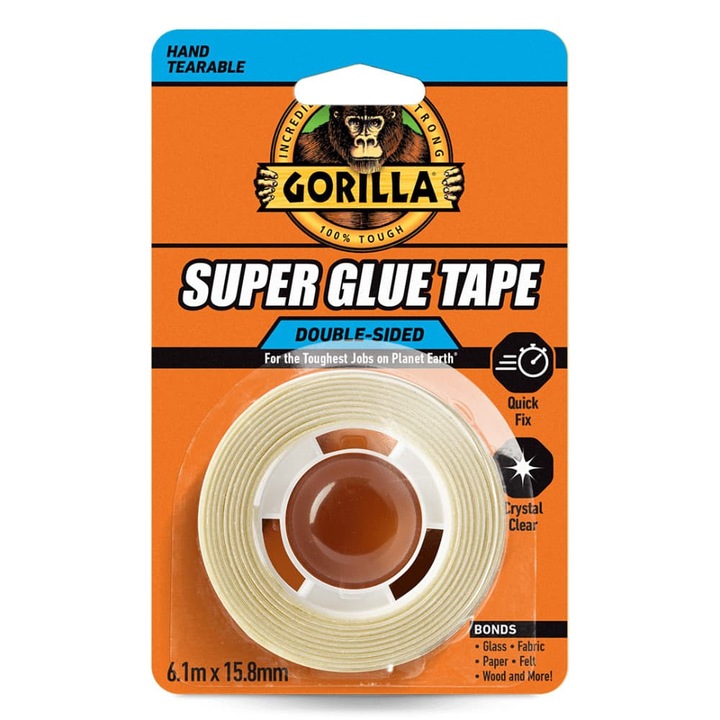 Gorilla SUPER GLUE Tape Kristálytiszta Kétoldalas Ragasztószalag 15, 8mm x 6, 1m