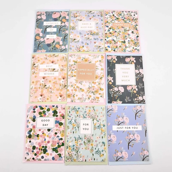 Set 18 Carduri Cadou cu Plic, 9 Modele Multicolore 14.5x10.5cm pentru Cadouri Universale