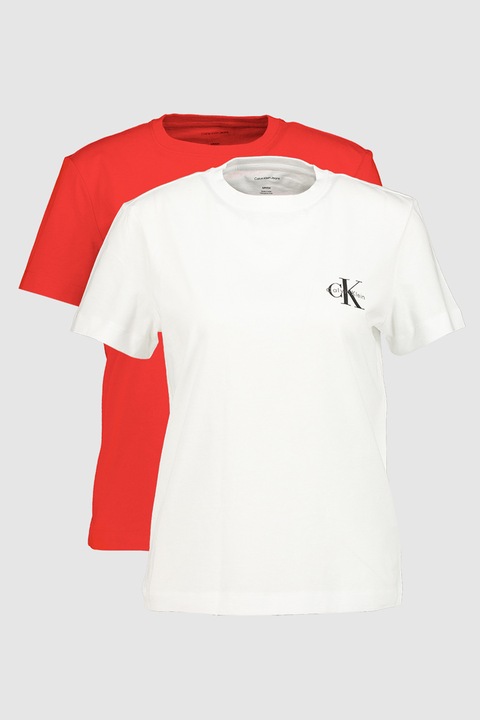 CALVIN KLEIN JEANS, Set de tricouri din bumbac - 2 piese, Rosu/Alb arctic