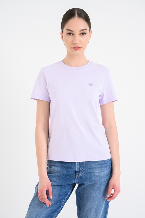 CALVIN KLEIN JEANS, Tricou din bumbac cu logo brodat, Violet pastel