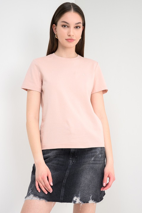 CALVIN KLEIN JEANS, Tricou din bumbac cu logo brodat, Bej roscat