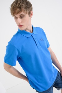 CALVIN KLEIN JEANS, Tricou polo lejer din bumbac pique, Albastru, M