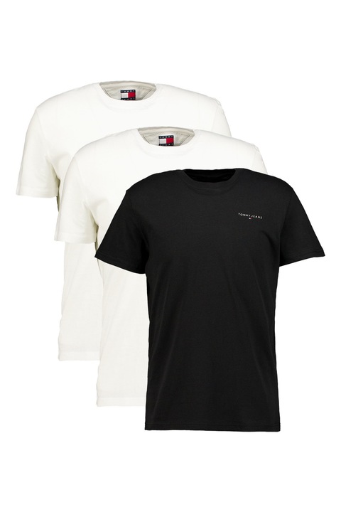 Tommy Jeans, Set de tricouri slim-fit din bumbac cu logo discret - 2 piese, Alb/Negru