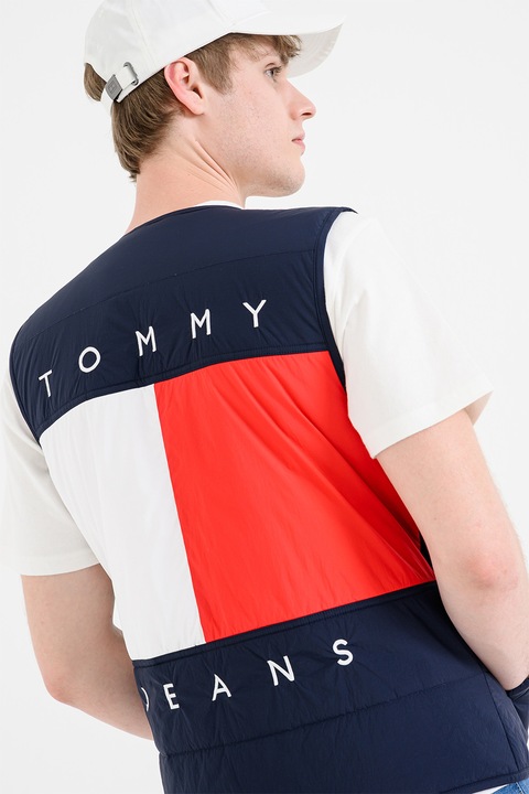 Tommy Jeans, Олекотен елек с лого, Червен, Тъмносин, 2XL