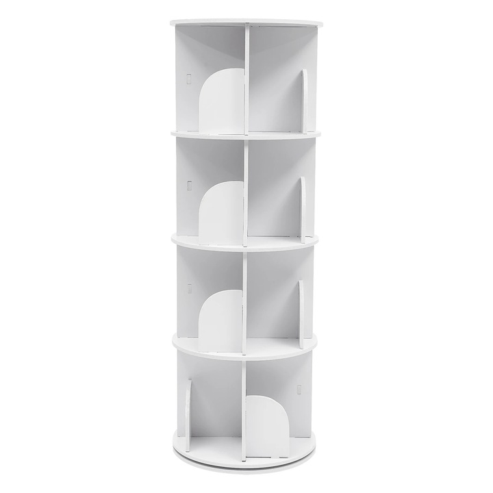 Raft rotativ pentru cărți, 4 niveluri, 16 compartimente, alb, 40x115, 5cm