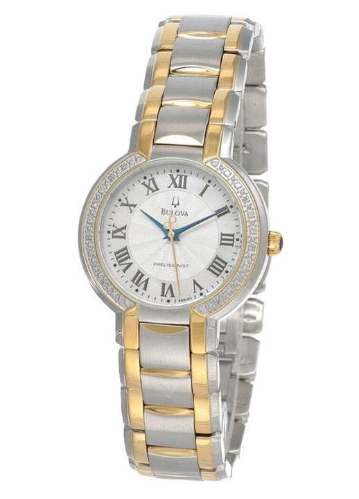 Ceas dama Bulova 98R161, doua tonuri, mecanism quartz, inox, decorat cu diamante