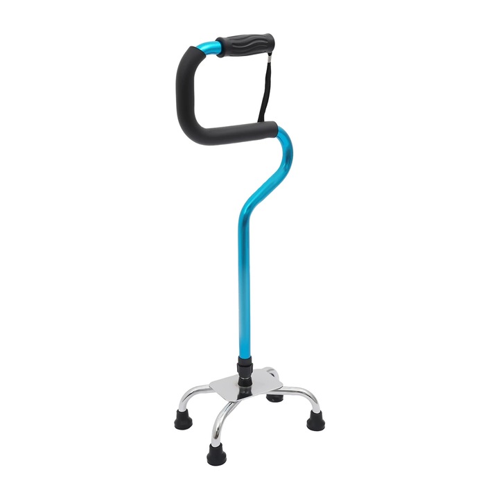 Baston de mers cu 4 picioare, albastru, înălțime reglabilă 78-95, 9 cm, sarcină maximă 136 kg