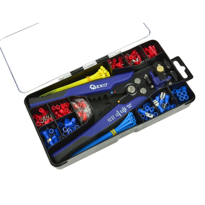 Vezeték csupaszító, krimpelő fogó elektromos kábelekhez, Geko, 0.2-6 mm² 200 db
