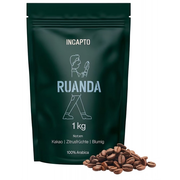 Cafea boabe Incapto Specialty Coffee 1 kg, Single Origin Rwanda Rubavu Nyamyumba, 100% Arabica pentru espresso, scor 86 puncte SCA, prajire traditionala