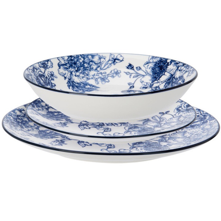 Set de farfurii decorative cu imprimeu floral GLAMT, 18 bucati, din portelan