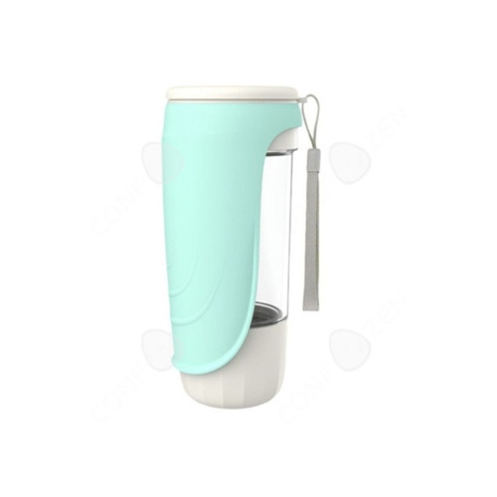 Sticla de apa pentru catei, 300ml, compartiment pentru recompense 100ml, pliabil, verde