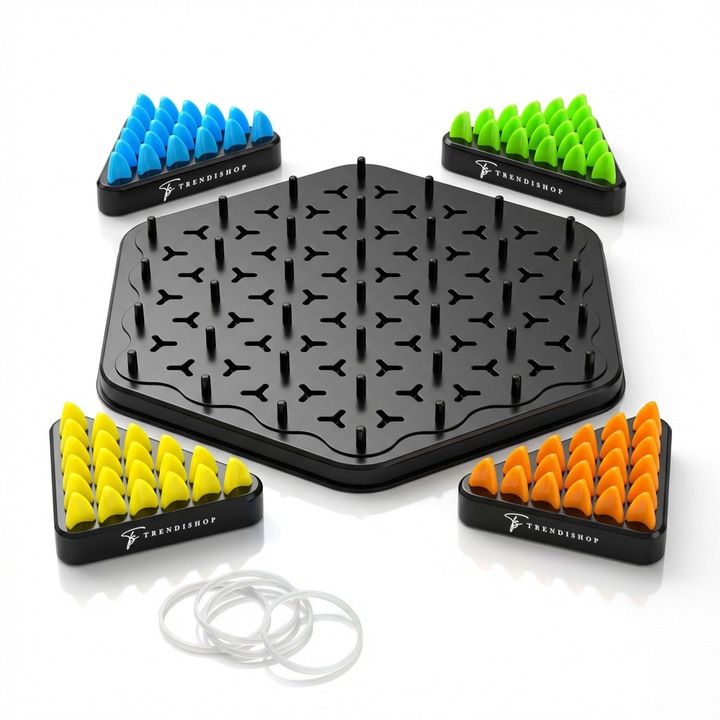 Joc de Societate Chain Game, TrendiShop®, Joc de Strategie si Logica, Triunghiuri Inteligente, Multiplayer 2-4 Jucatori, Educativ si Interactiv pentru Copii si Familie, Dezvolta Gandirea, Abilitati Motrice, Cadou Ideal Baieti si Fete