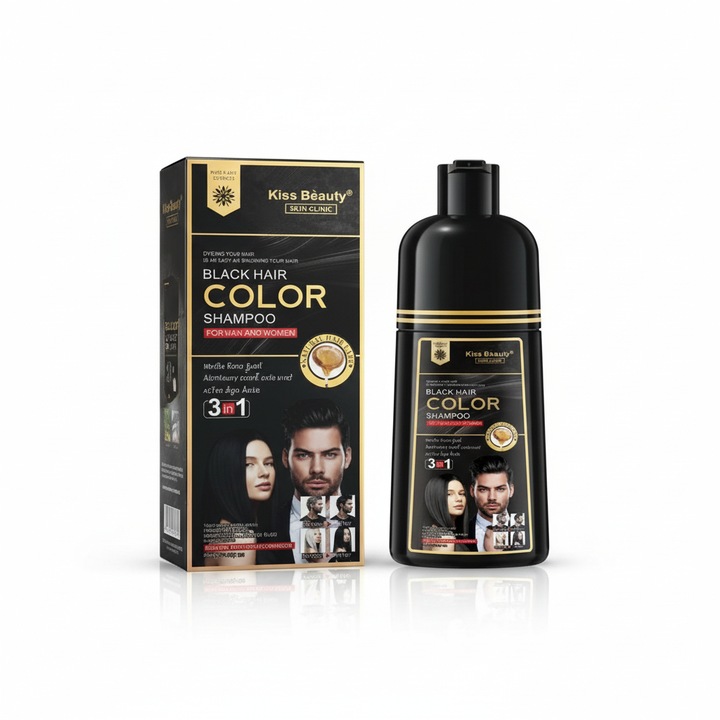 Sampon nuantator, negru, 3 in 1, Kiss Beauty, 420 ml