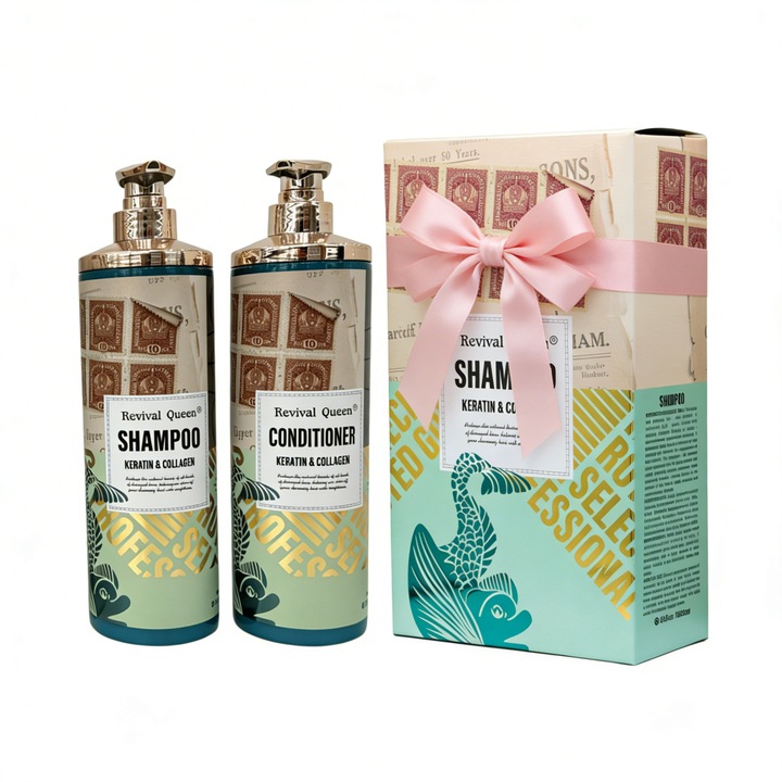 Set sampon si balsam de par cu keratina, Revival Queen, 1000 ml