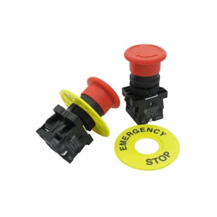 Intrerupator rosu tip ciuperca 22mm AC 660V 10A 1NC 1NO cu buton de oprire de urgenta