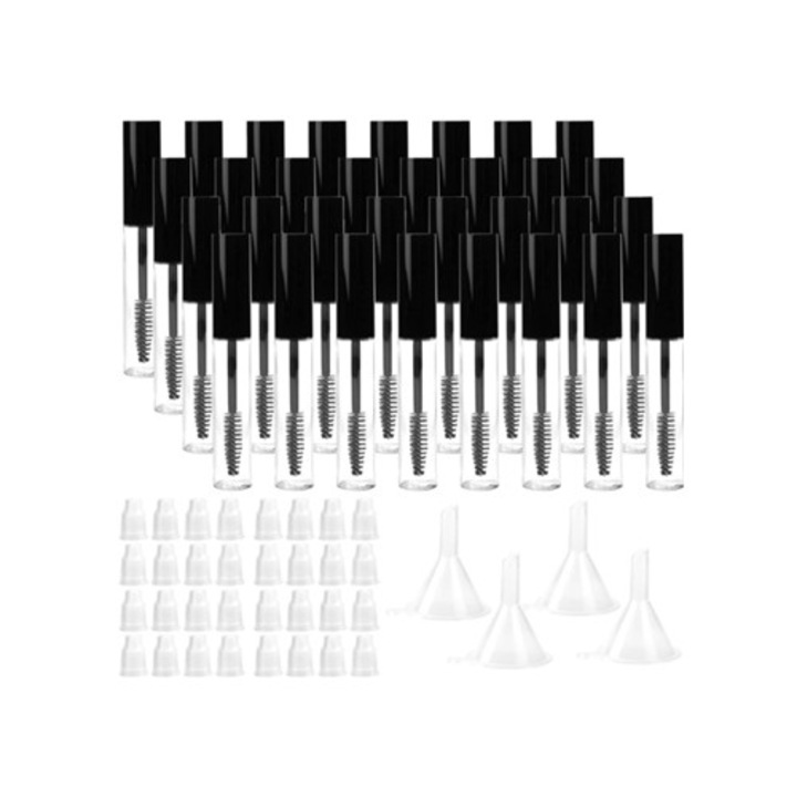 Комплект от 32 празни тубички за спирала 10 мл с апликатор за мигли, бутилки за крем за мигли с гумени вложки и фунии за рициново масло