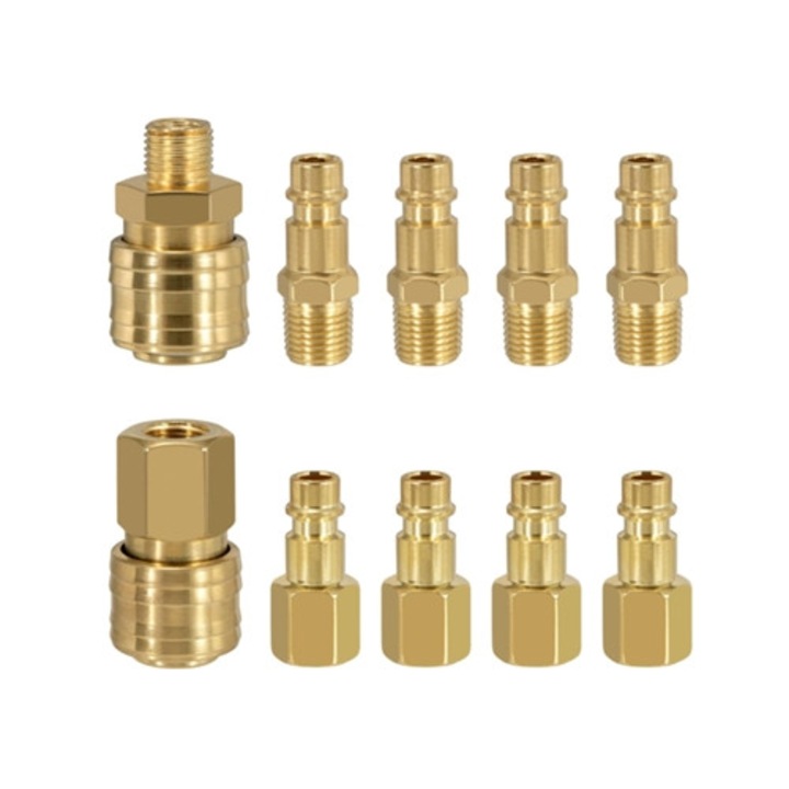 Set 10 buc accesorii compresoare, Auriu, Pentru furtun pneumatic