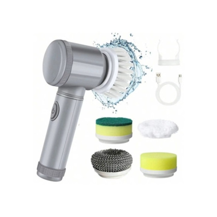 Kézi elektromos tisztítókefe, 5 cserélhető fejjel, forgó kefe, csempe tisztítás, többszínű