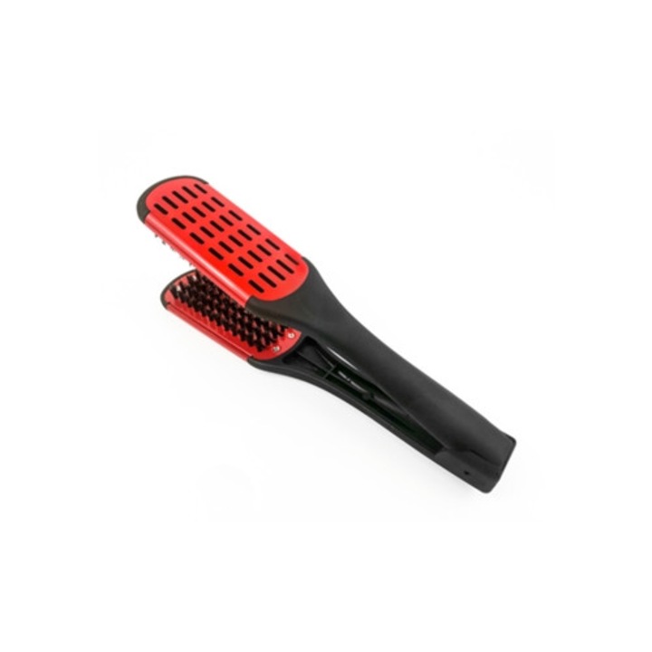 Perie electrica pentru par, ceramica, cu peri din nailon, pentru par gros, rosie