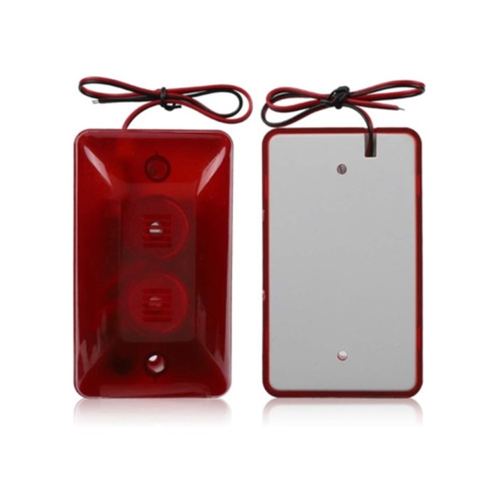 Sirena cu fir 12V 15W, lumina stroboscopica, sunet rosu, pentru alarme rezidentiale si hoteluri
