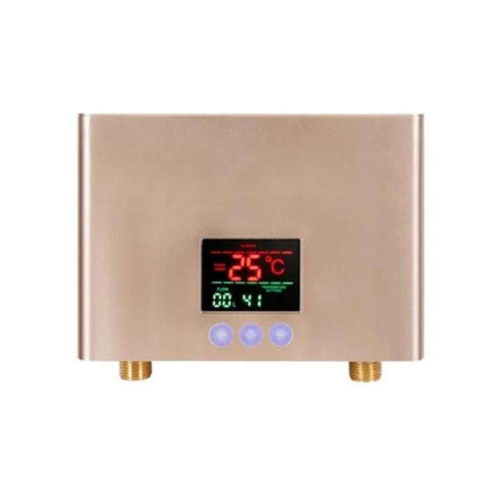 Elektromos átfolyós vízmelegítő, 3000W, 220V, hőmérséklet-szabályozás, nagy színes kijelző, arany