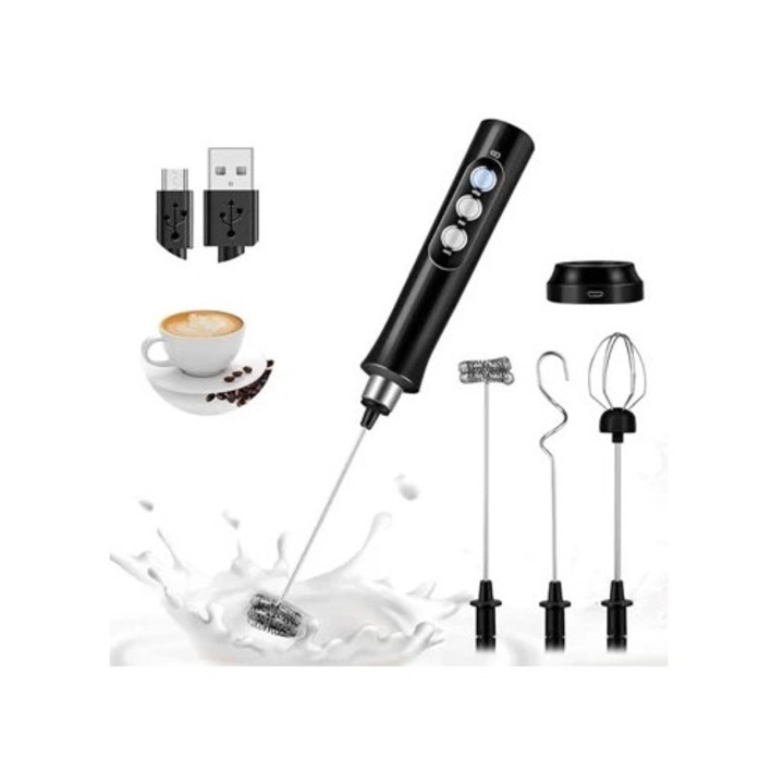 Frother electric pentru lapte, 3 viteze, 3 teluri din otel inoxidabil, accesorii aparate cafea