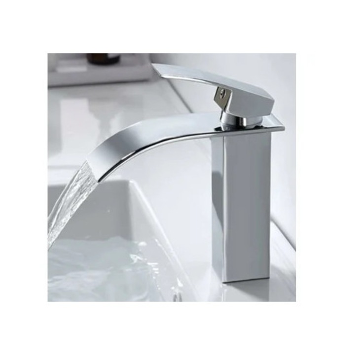 Baterie sanitara eleganta cu apafall, brass solid, monocomanda, 1 orificiu, finisaj cromat, pentru chiuveta de baie