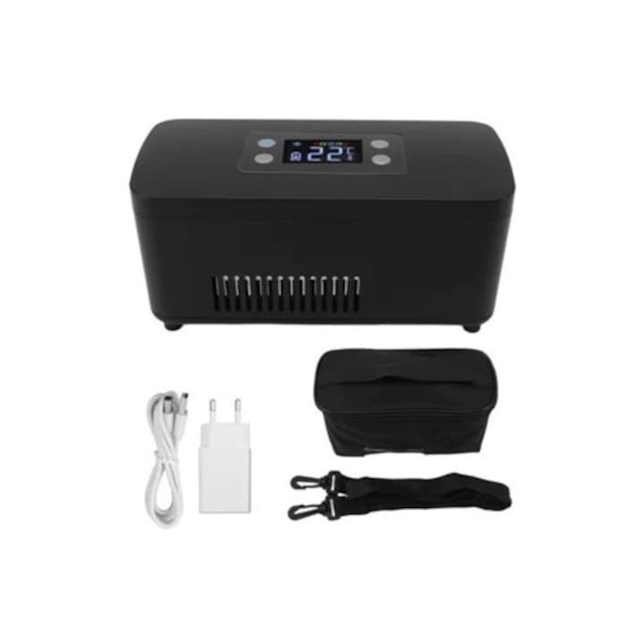 Frigider portabil pentru insulina, temperaturi ajustabile 0-18C, display LCD, set de calatorie